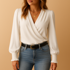 Women’s chic long sleeve V-neck top in breathable fabric, perfect for casual days, office wear, or layering in any season.