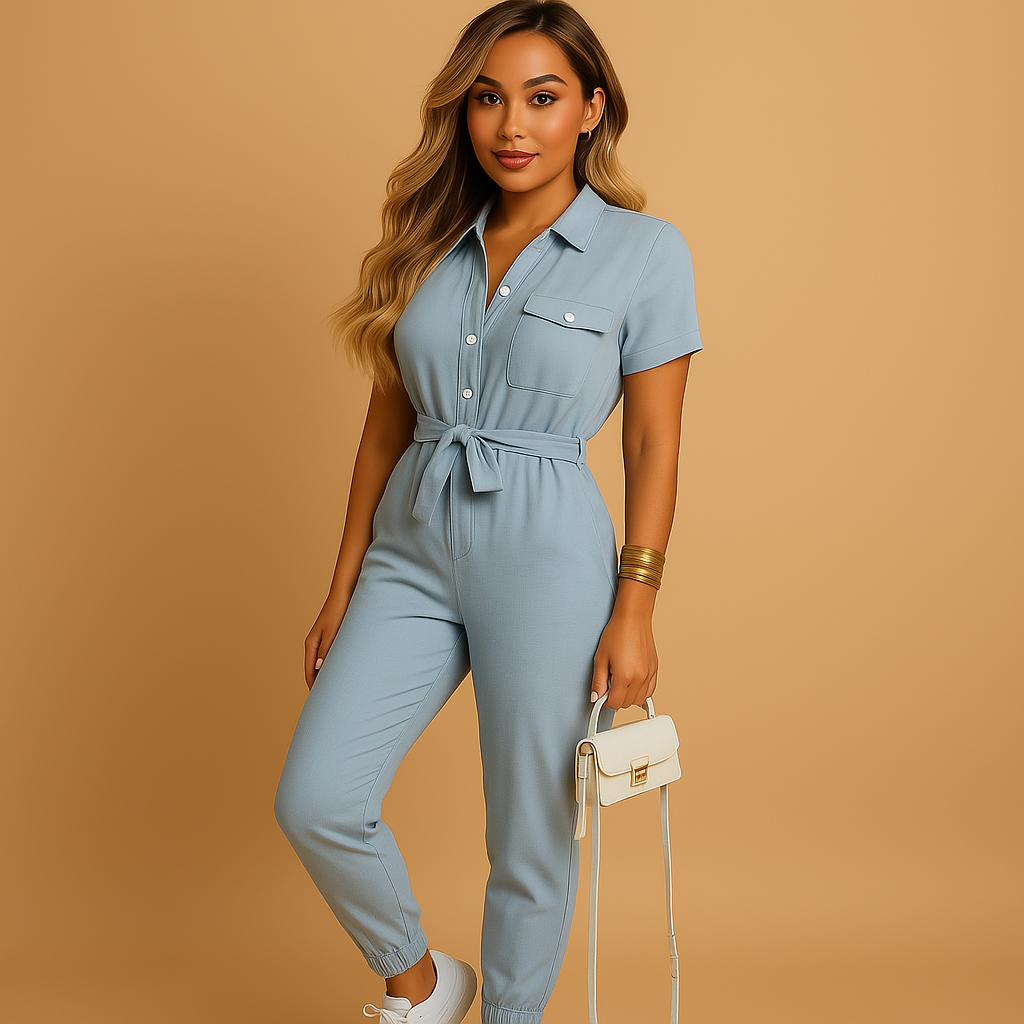 Women’s chic tailored jumpsuit with slim fit and button closure, perfect for work, social occasions, or stylish evenings out.
