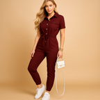 Women’s chic tailored jumpsuit with slim fit and button closure, perfect for work, social occasions, or stylish evenings out.