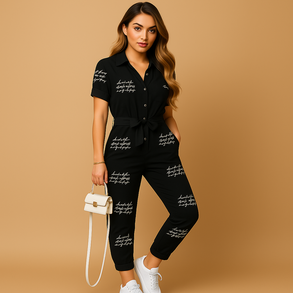 Women’s chic tailored jumpsuit with slim fit and button closure, perfect for work, social occasions, or stylish evenings out.