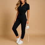 Women’s chic tailored jumpsuit with slim fit and button closure, perfect for work, social occasions, or stylish evenings out.