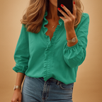 Women’s elegant blouse with ruffle details and flattering fit, perfect for work, casual days, and formal occasions.