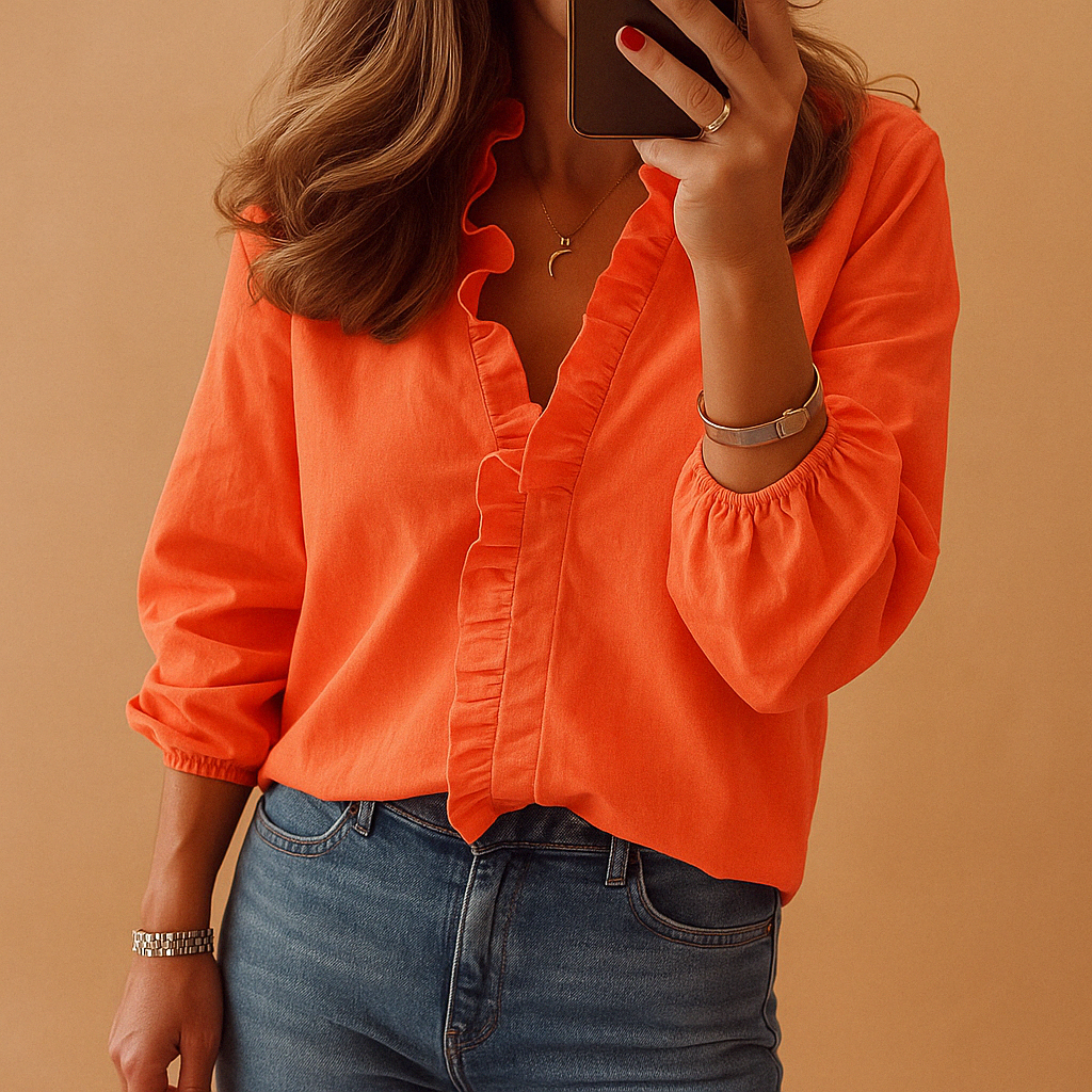 Women’s elegant blouse with ruffle details and flattering fit, perfect for work, casual days, and formal occasions.