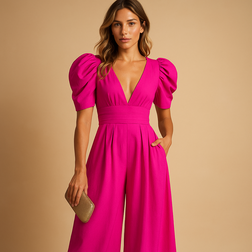 Women’s elegant long jumpsuit with tailored fit and flowing silhouette, perfect for galas, dinners, and formal occasions.