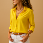 Women’s elegant long sleeve blouse with V-neck and button closure, perfect for workdays, casual outings, or evening occasions.