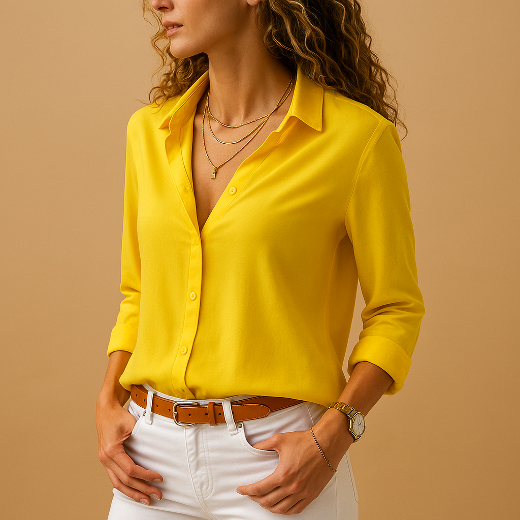 Women’s elegant long sleeve blouse with V-neck and button closure, perfect for workdays, casual outings, or evening occasions.