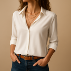 Women’s elegant long sleeve blouse with V-neck and button closure, perfect for workdays, casual outings, or evening occasions.