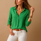 Women’s elegant long sleeve blouse with V-neck and button closure, perfect for workdays, casual outings, or evening occasions.