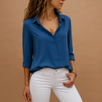 Women’s elegant long sleeve blouse with V-neck and button closure, perfect for workdays, casual outings, or evening occasions.