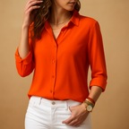 Women’s elegant long sleeve blouse with V-neck and button closure, perfect for workdays, casual outings, or evening occasions.