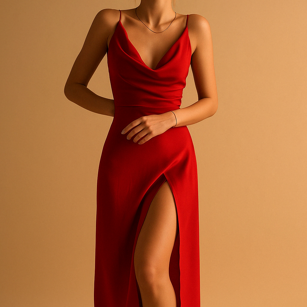 Elegant maxi dress for women with a flowing fit and V-neckline, perfect for weddings, galas, and formal occasions.
