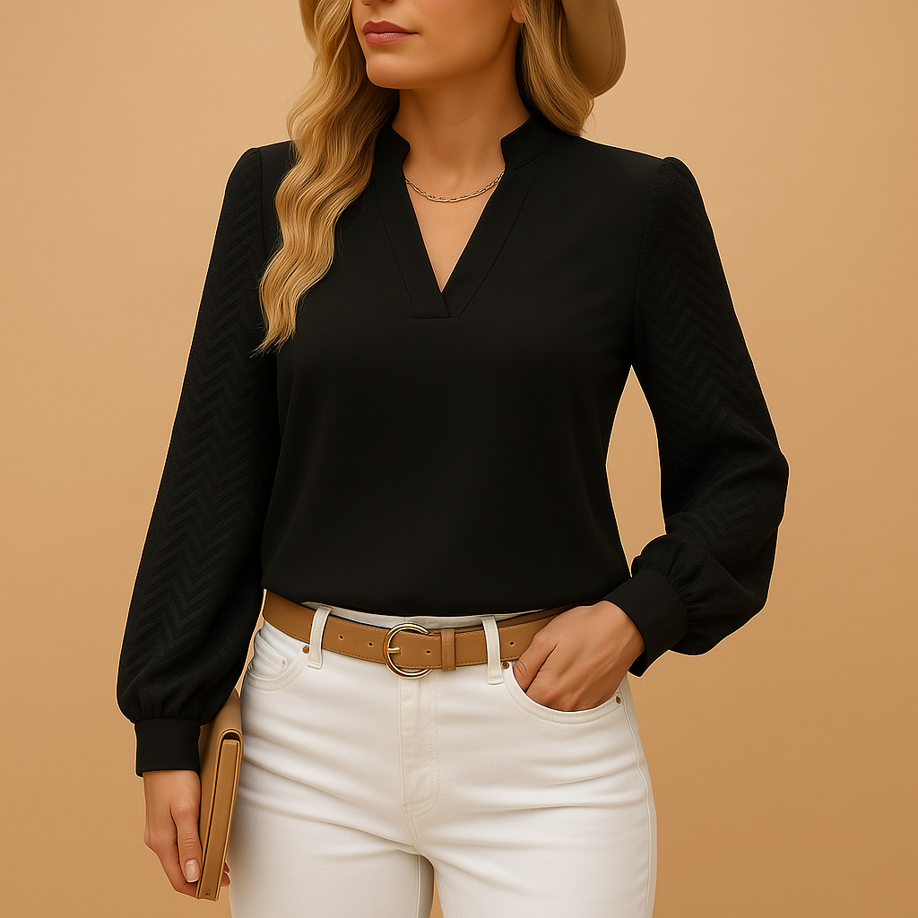 Women’s elegant V-neck top with a loose fit and flowy cut, perfect for workdays, casual outings, or layering under a blazer.