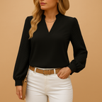 Women’s elegant V-neck top with a loose fit and flowy cut, perfect for workdays, casual outings, or layering under a blazer.
