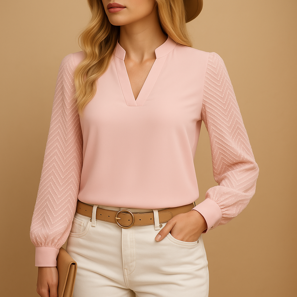 Women’s elegant V-neck top with a loose fit and flowy cut, perfect for workdays, casual outings, or layering under a blazer.
