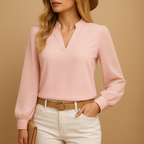 Women’s elegant V-neck top with a loose fit and flowy cut, perfect for workdays, casual outings, or layering under a blazer.