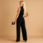 Elegant wrap jumpsuit for women with wide legs and a tailored fit, perfect for formal events, business occasions, and stylish gatherings.