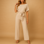 Women’s high waist jumpsuit with lace detail and flattering fit, perfect for work, evenings out, and elegant casual occasions.