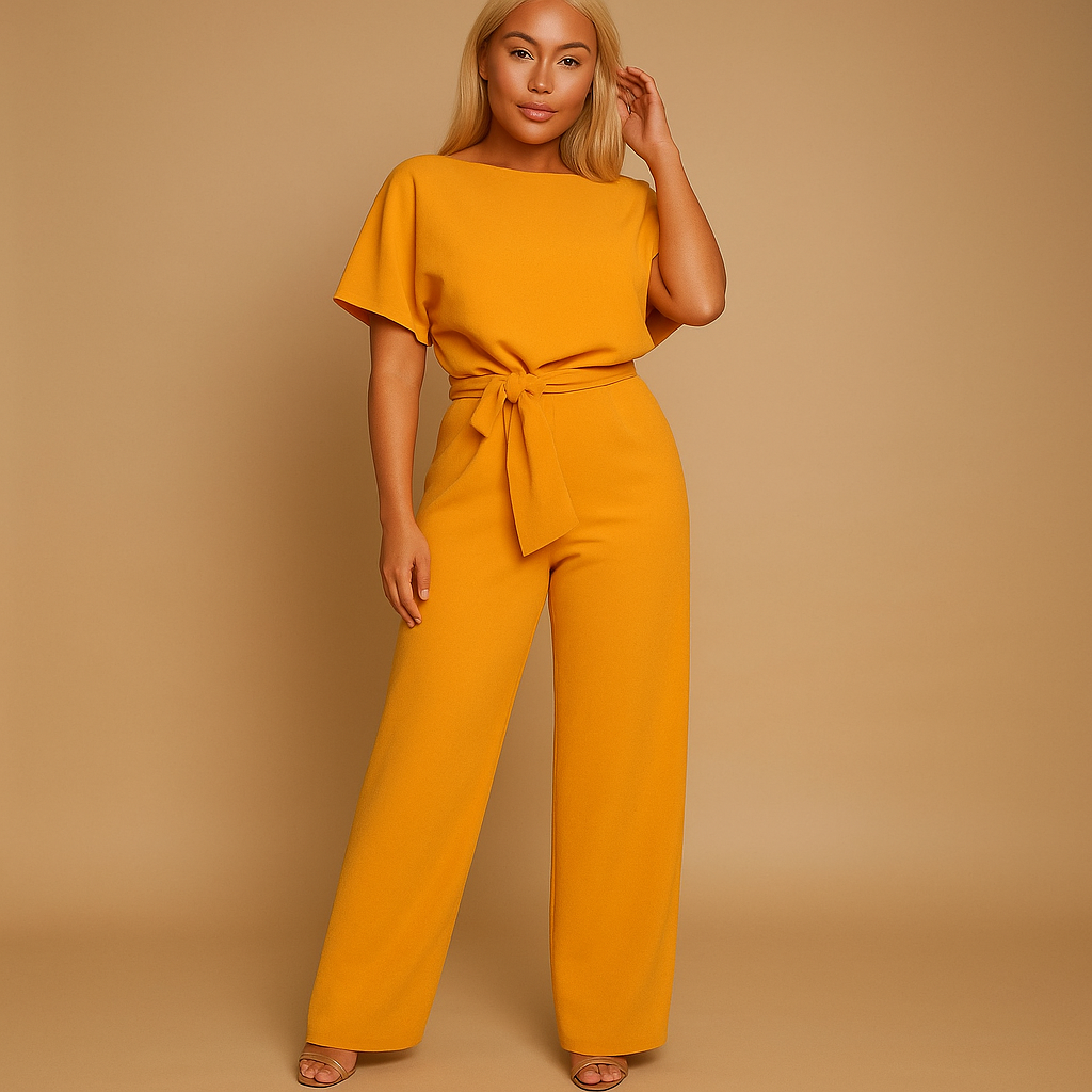 Women’s high waist jumpsuit with lace detail and flattering fit, perfect for work, evenings out, and elegant casual occasions.