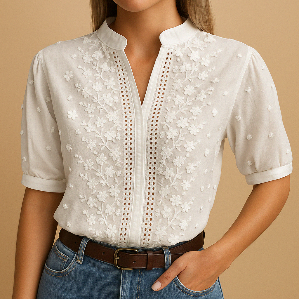 Women’s white blouse with classic collar and button-down design, perfect for work, casual outings, and stylish evening looks.