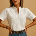 Women’s white blouse with classic collar and button-down design, perfect for work, casual outings, and stylish evening looks.